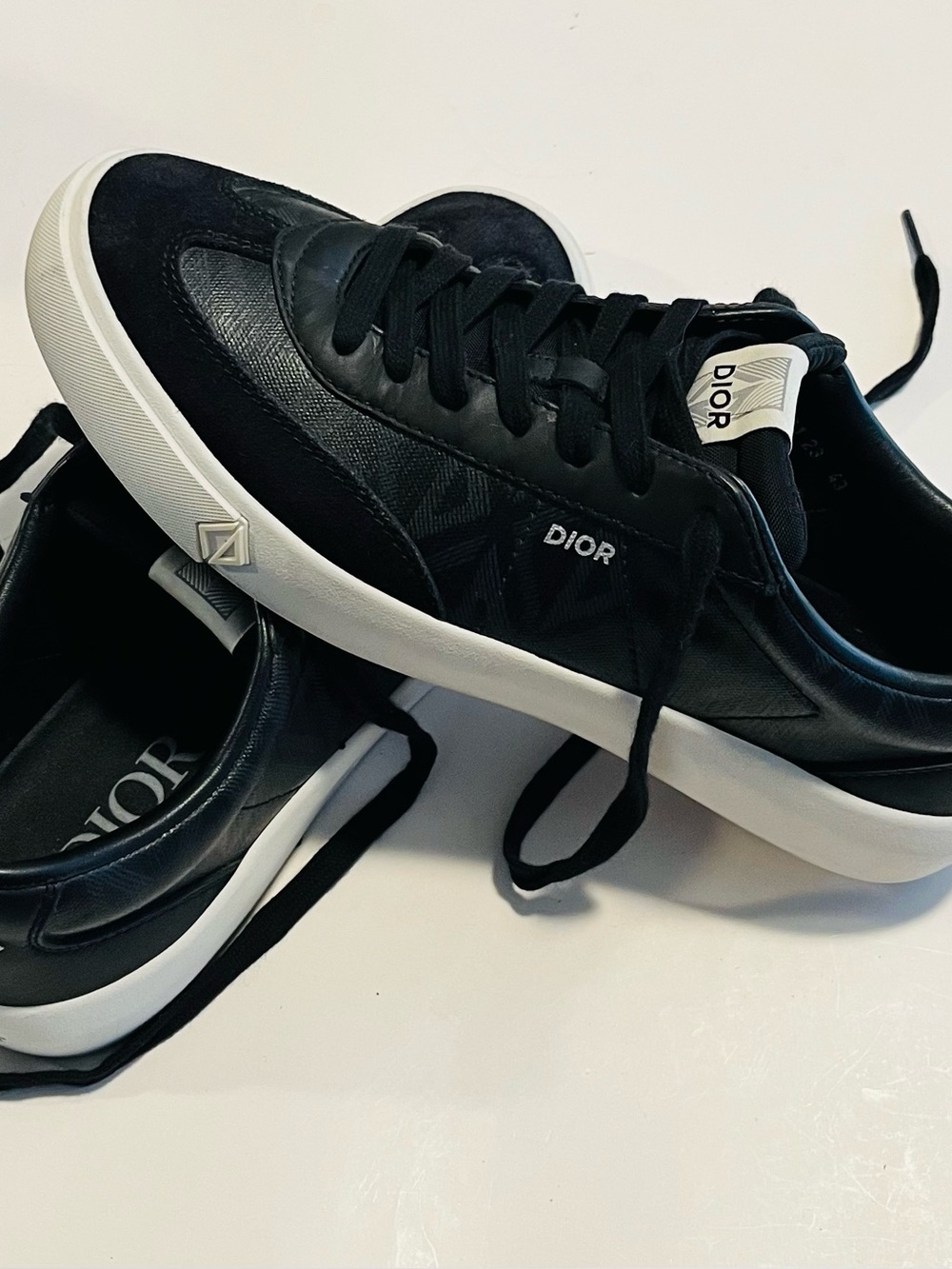 Dior Men’s B101 Black Leather Lace Up Low Top Sneakers Size 43